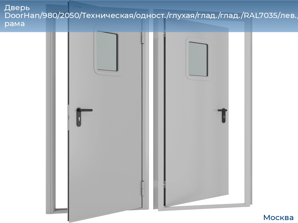 Дверь DoorHan/980/2050/Техническая/одност./глухая/глад./глад./RAL7035/лев./угл. рама, 